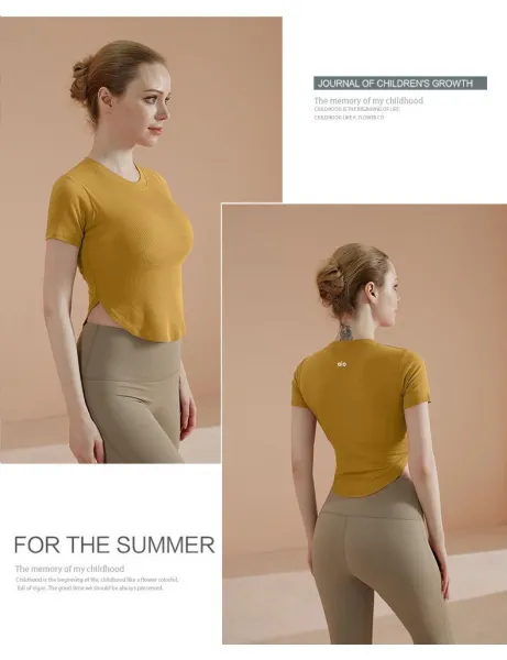 Design Ribbed Cropped T-Shirt Yellow - 16