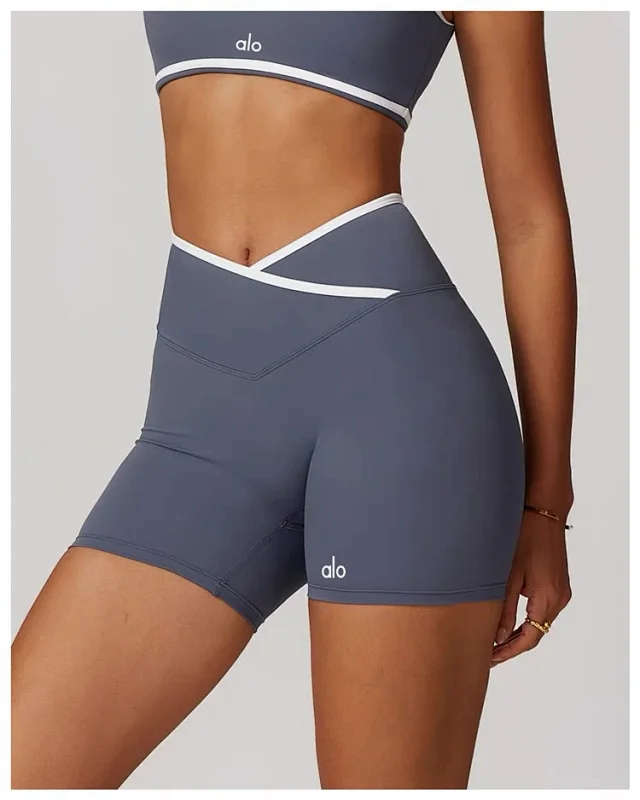 Alo Yoga Shorts High-waisted contrast crossover waistband biker product detail image 48