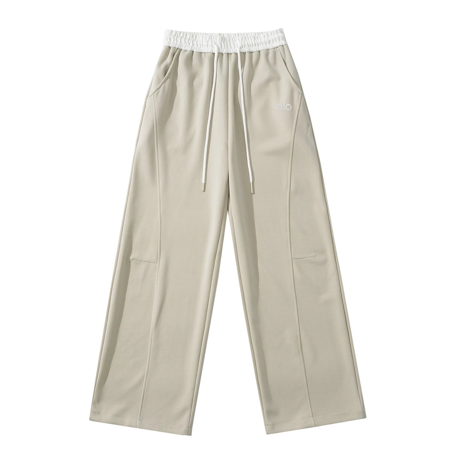 Alo Trousers Wide-Leg Drawstring Sweatpants — Beige
