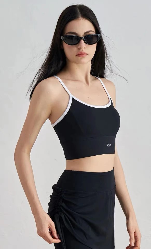 Alo Black and White Strappy Sports Bra Activewear - 28