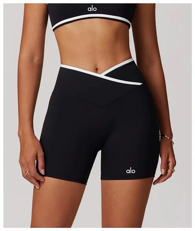 Alo Yoga Shorts High-waisted contrast crossover waistband biker product detail image 60