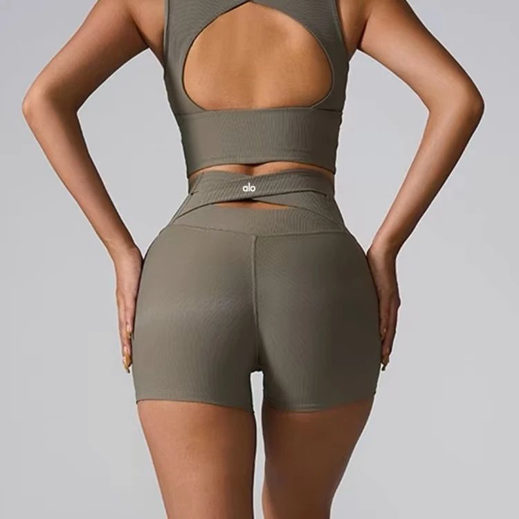 Alo Yoga Shorts High-waisted crossover-back cutout biker image 10