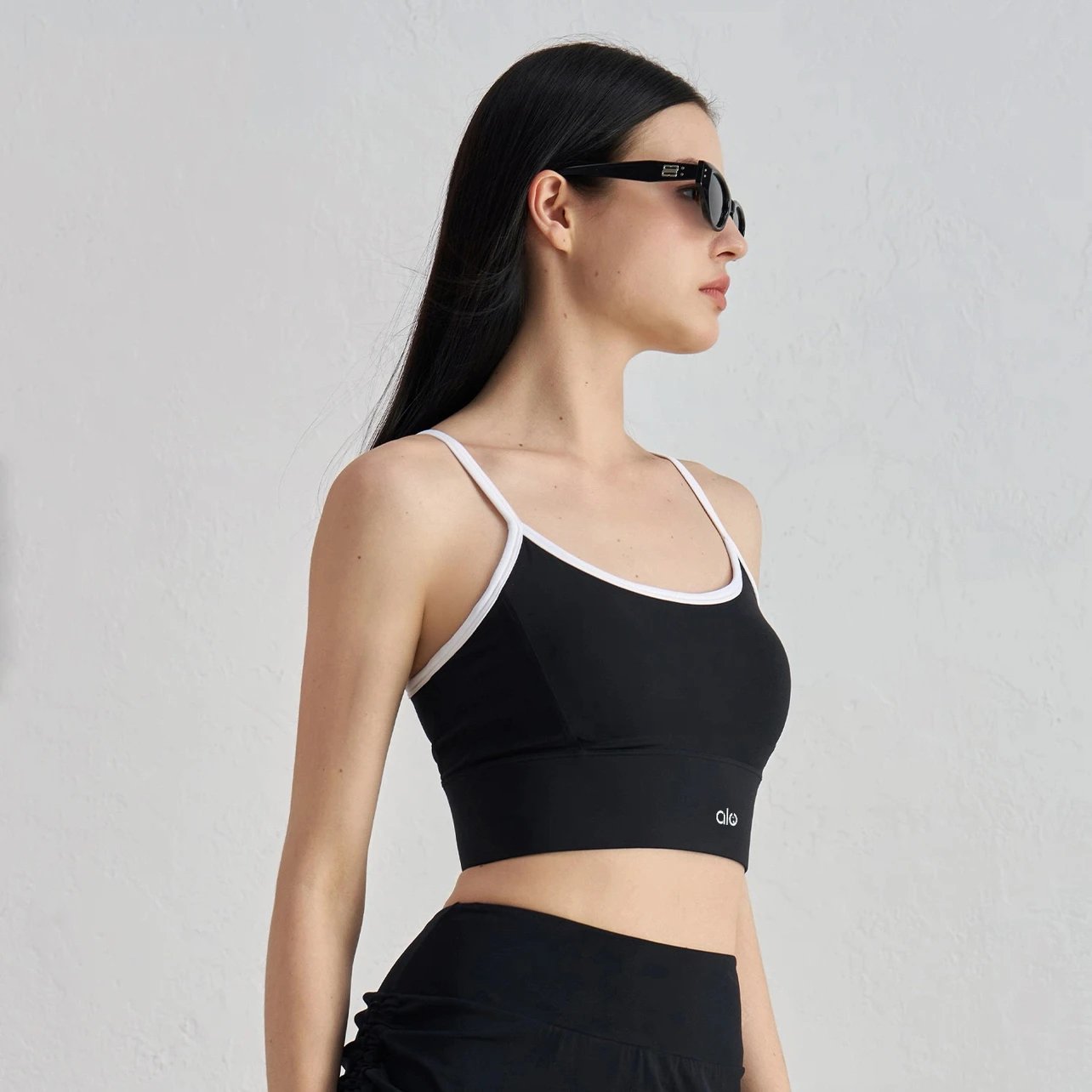 Alo Black and White Strappy Sports Bra Activewear - 8