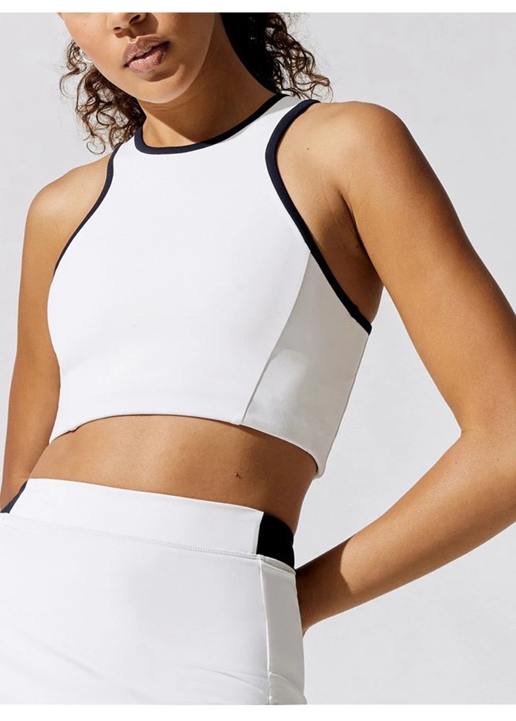 Alo High-Neck Cropped Sports Bra Orange with Black Trim Activewear - 11