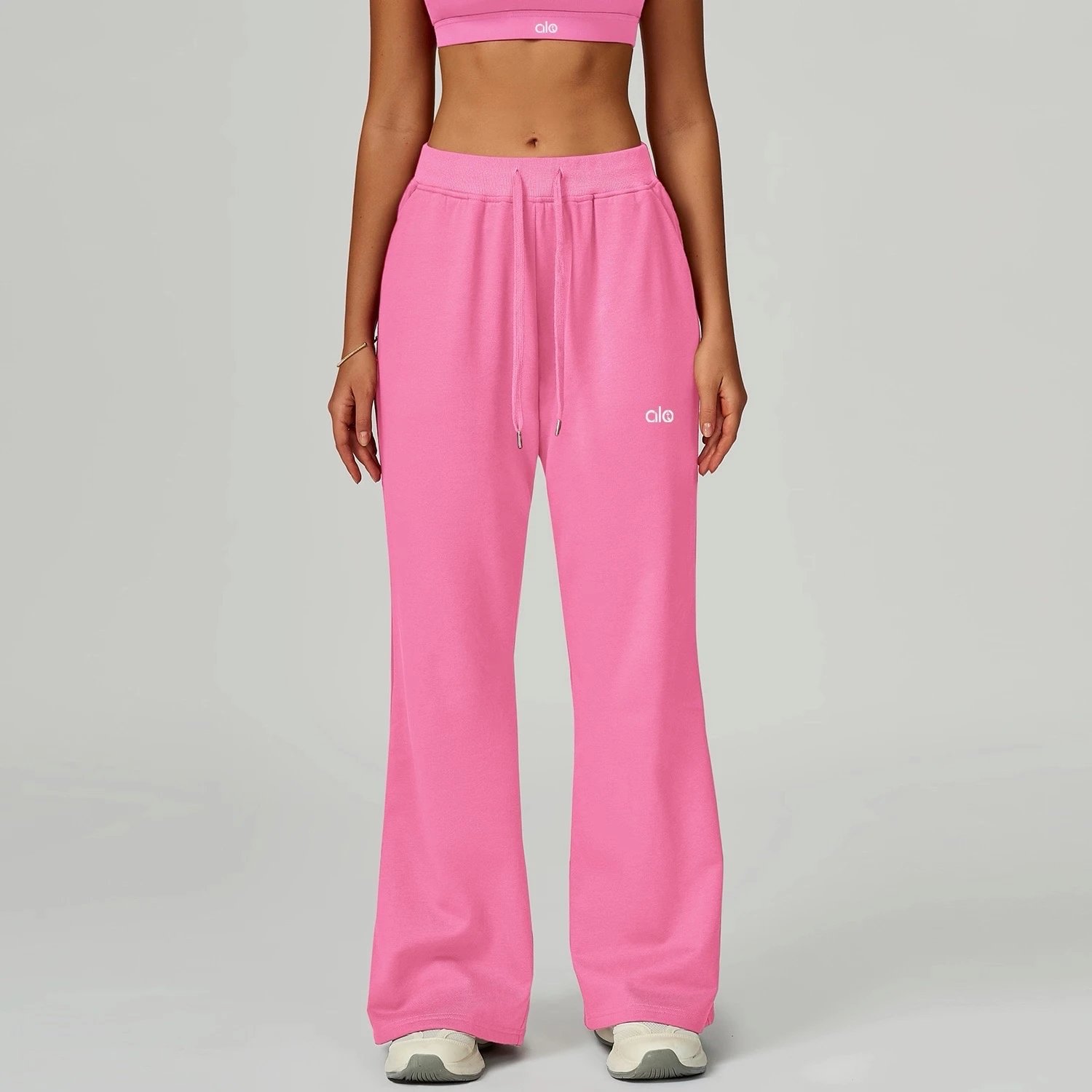 Alo Yoga Trousers Drawstring Wide-Leg Pocket — Rose pink