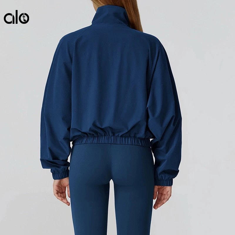 Alo Windbreaker Navy Blue Cropped Jacket Outerwear - 3
