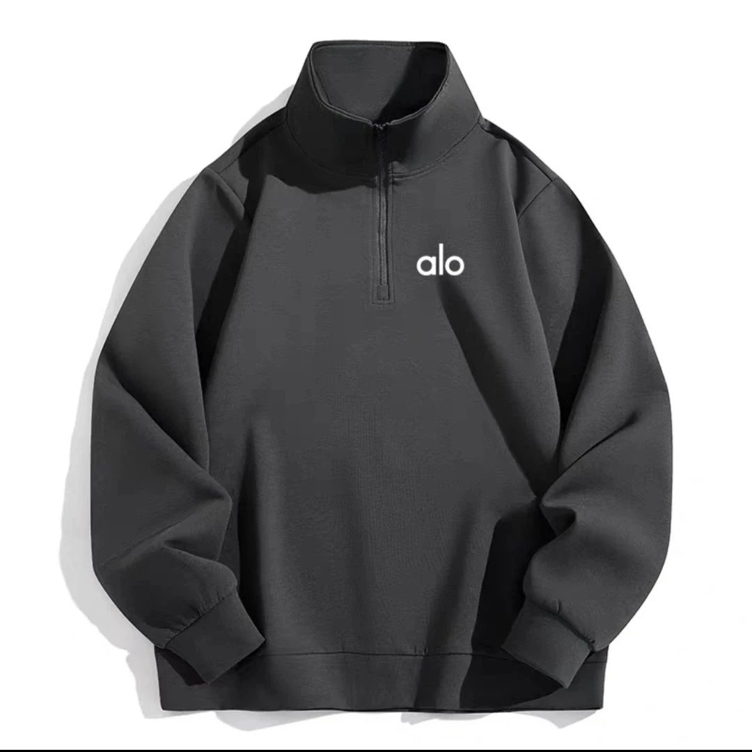 Alo Yoga Hoodies & Sweatshirts Half-Zip Stand-Collar Sweatshirt — gray