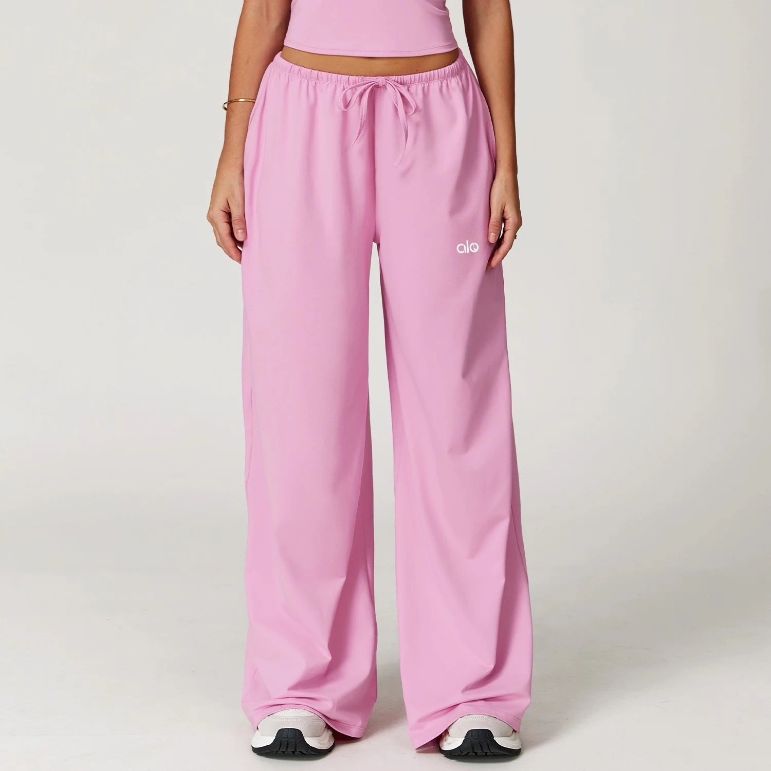 alo Trousers Wide-Leg Drawstring — Rose pink