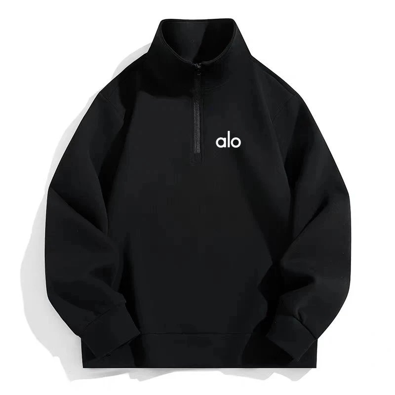 Alo Yoga Hoodies & Sweatshirts Half-Zip Stand-Collar Sweatshirt — Black