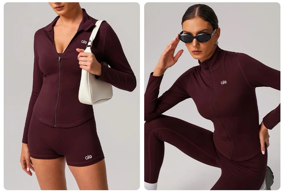 Alo Long Sleeve Zip-Up Jacket Teal Activewear Set - 22