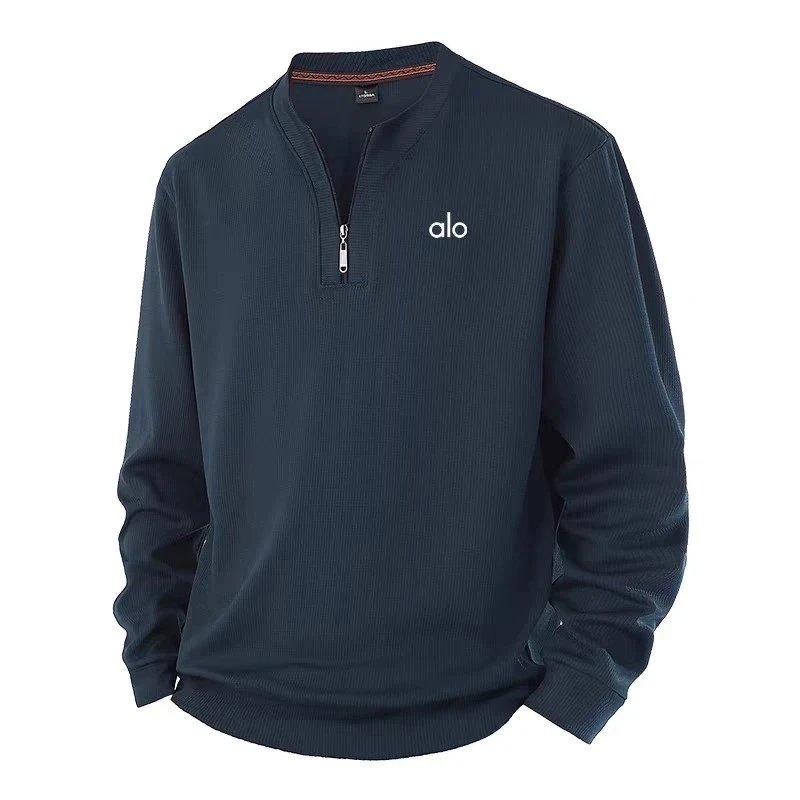 Alo Quarter-Zip Ribbed Pullover Navy Sweater