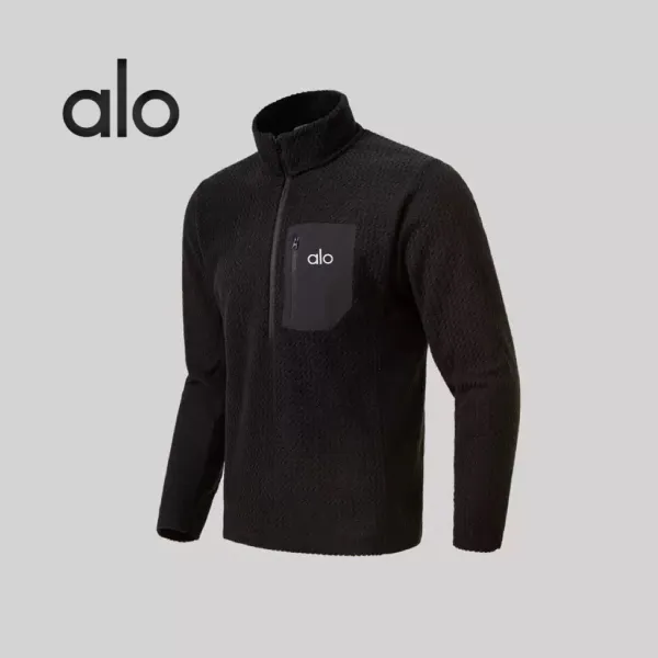 Alo Fleece Half-Zip Pullover Black Outerwear - 1