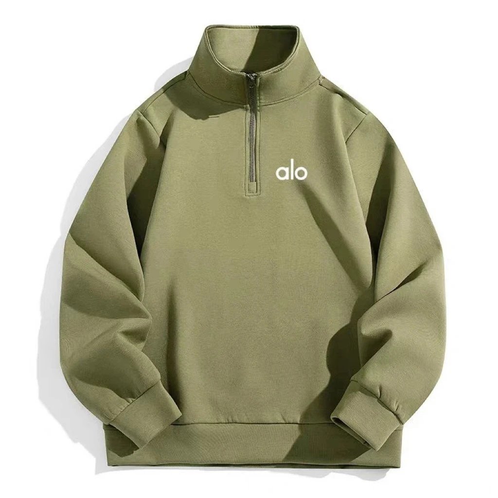 Alo Yoga Hoodies & Sweatshirts Half-Zip Stand-Collar Sweatshirt — army green