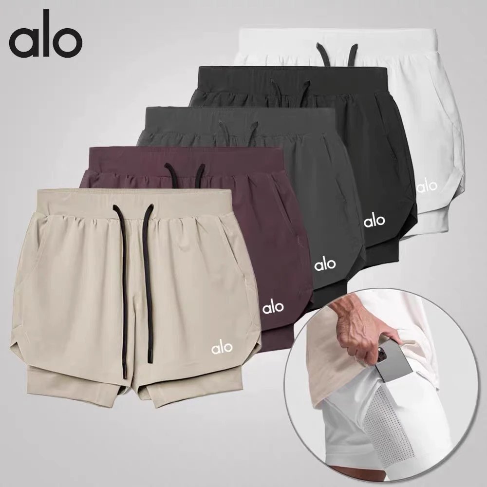 Alo yoga shorts men's sports shorts double-layer yoga fitness breathable basketball training cycling jogging pants summer new style
