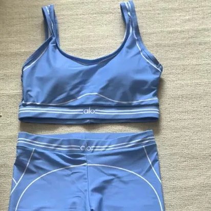 Alo Yoga Matching Sets Sports Bra and High-Waisted Leggings Set with Contrast Piping — Blue