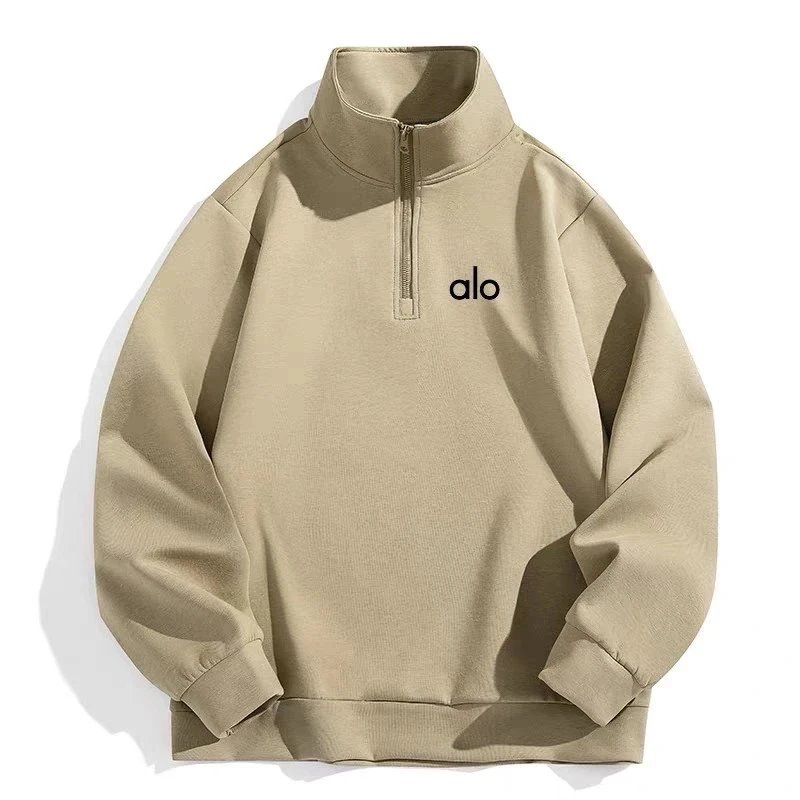 Alo Yoga Hoodies & Sweatshirts Half-Zip Stand-Collar Sweatshirt — Khaki