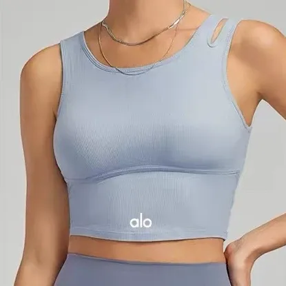 Alo Yoga Ribbed Crop Tank Top Light Blue Activewear - 1