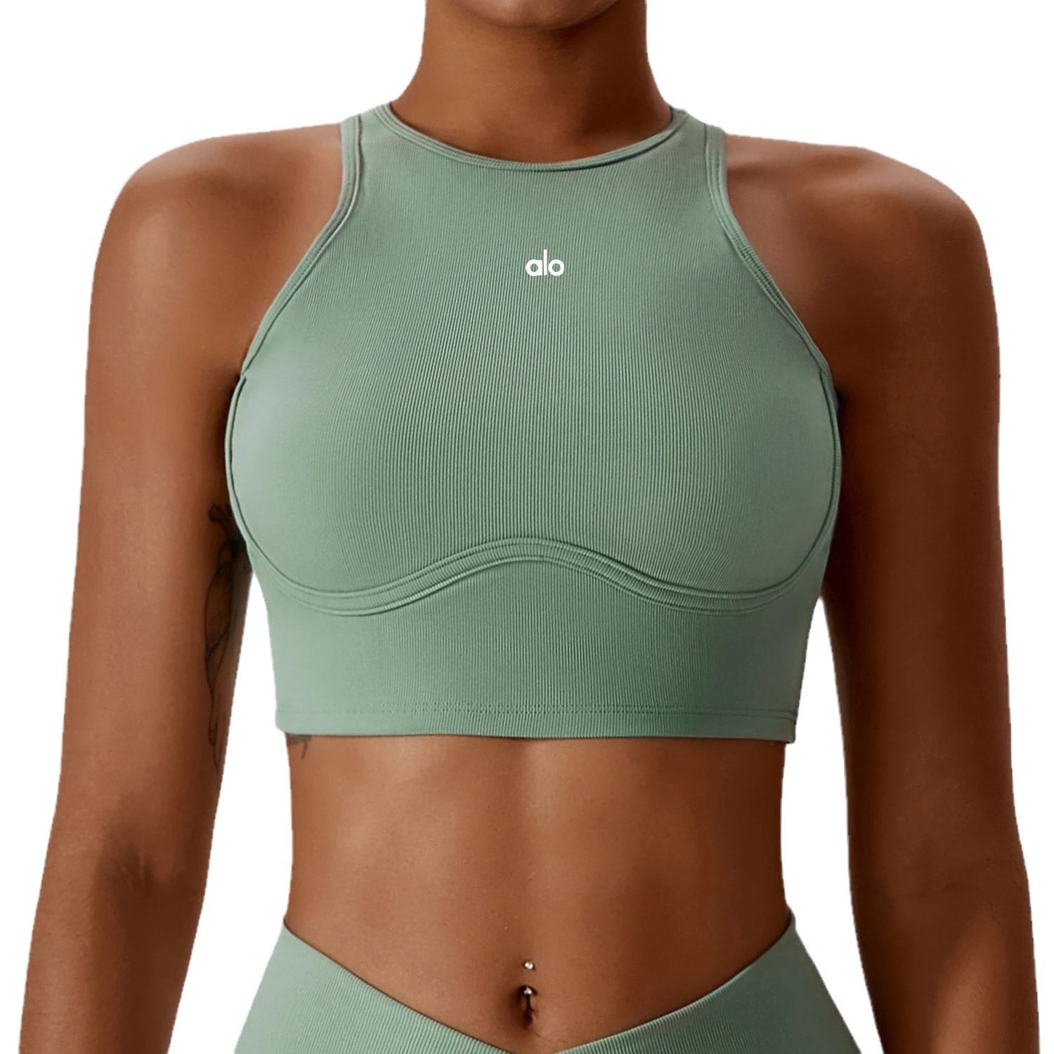 Alo High-Neck Ribbed Crop Top Black Activewear - 5
