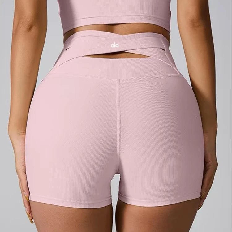 Alo Yoga Shorts High-waisted crossover-back cutout biker image 3