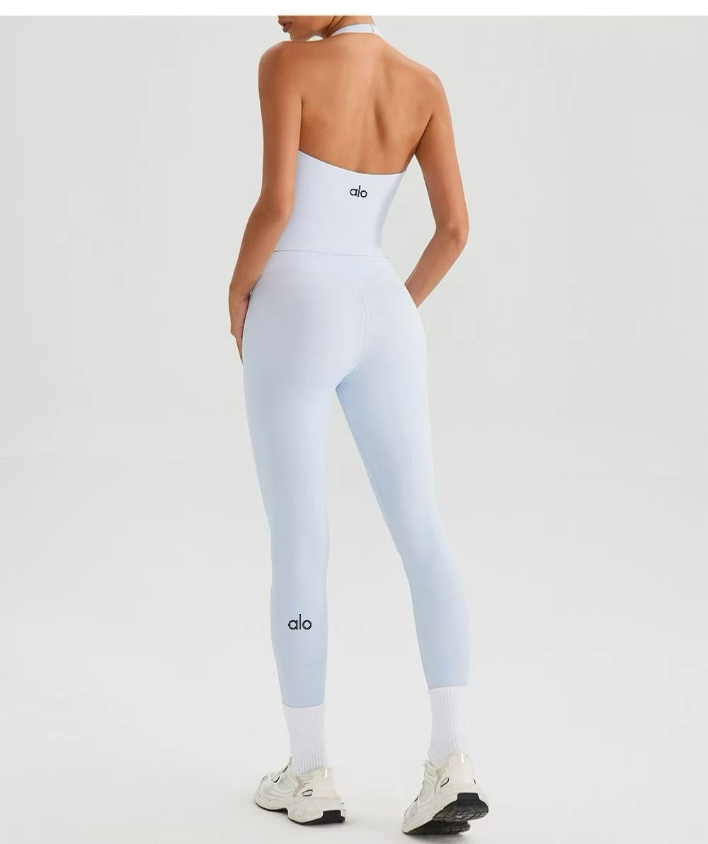 Design Wrap Halter Top Light Blue Activewear Set - 15
