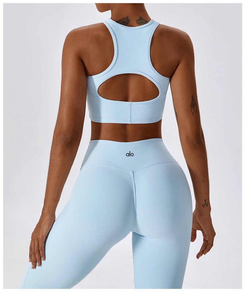 Alo High-Neck Ribbed Crop Top Black Activewear - 22