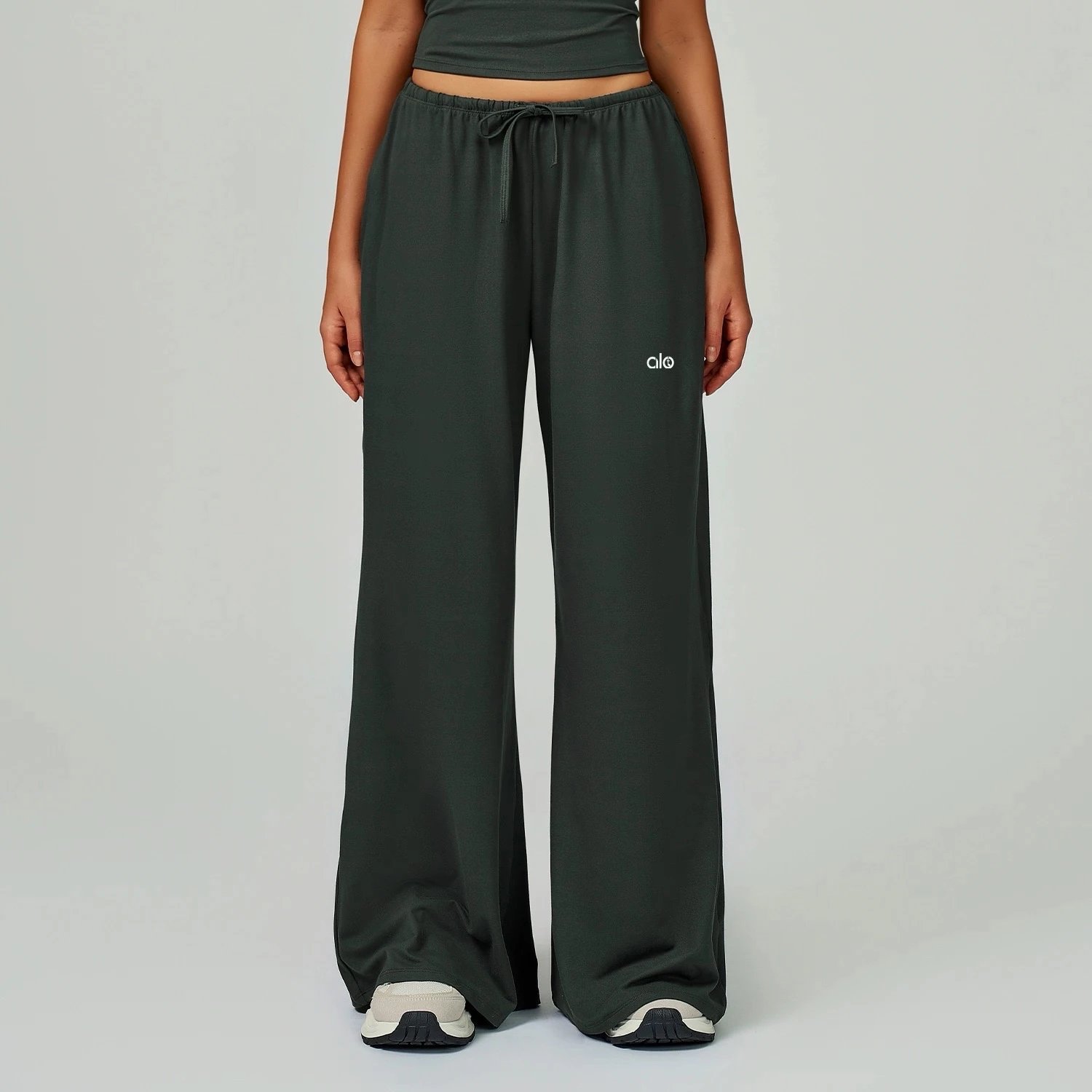 alo Trousers Wide-Leg Drawstring — Volcanic ash