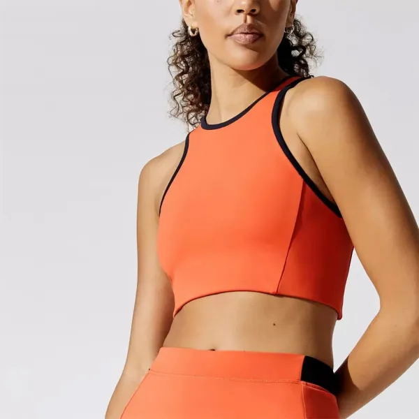 Alo High-Neck Cropped Sports Bra Orange with Black Trim Activewear - 7