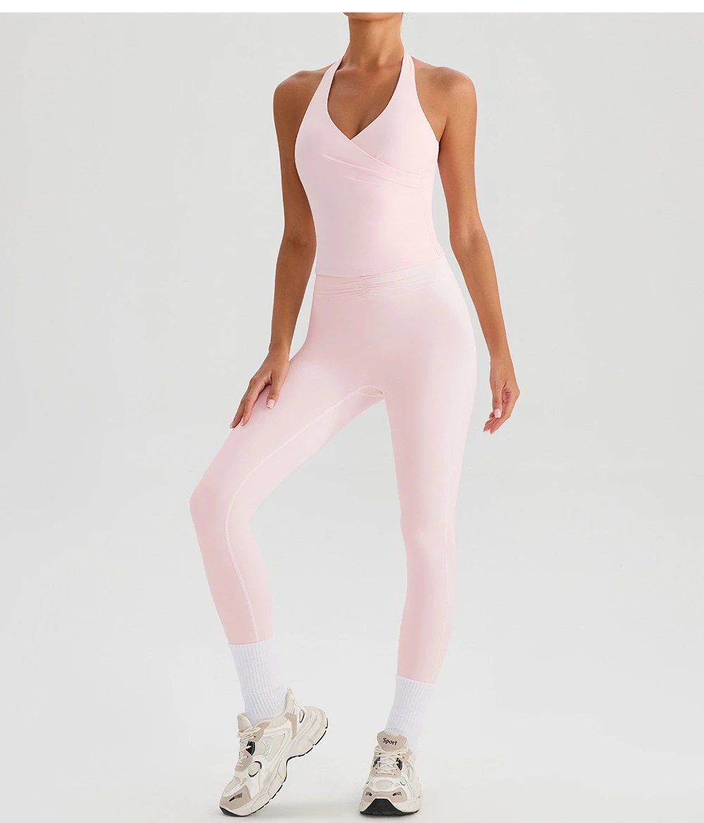 Design Wrap Halter Top Light Blue Activewear Set - 17