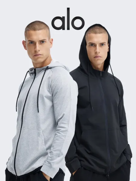 Alo Yoga Essential Zip-Up Hoodie Charcoal Gray Hoodie - 5