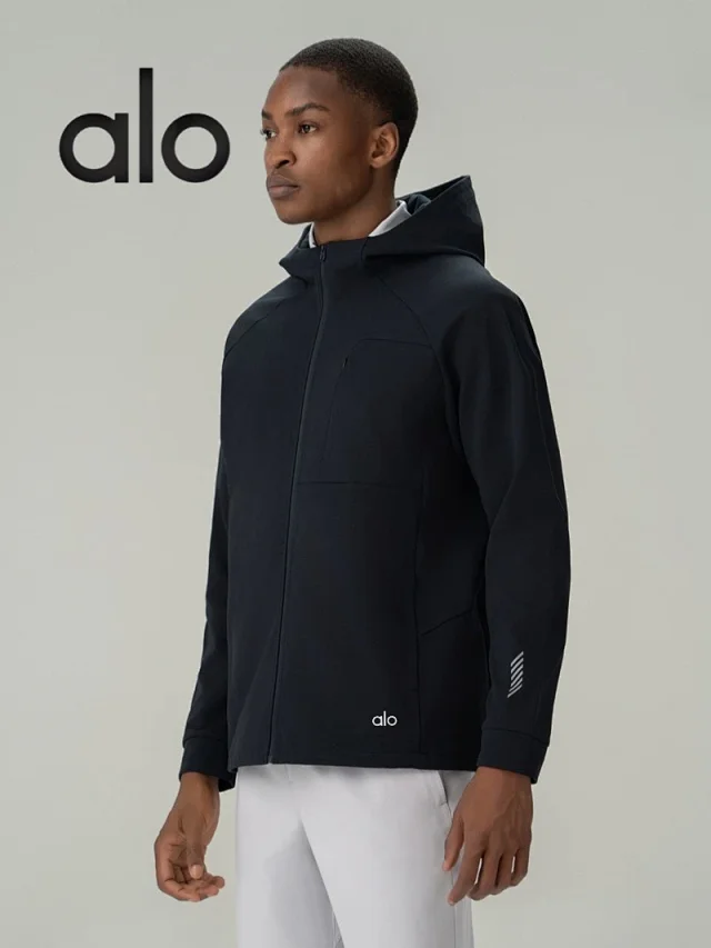 Alo Jackets Hooded full-zip jacket with contrast raglan sleeves product detail image 1