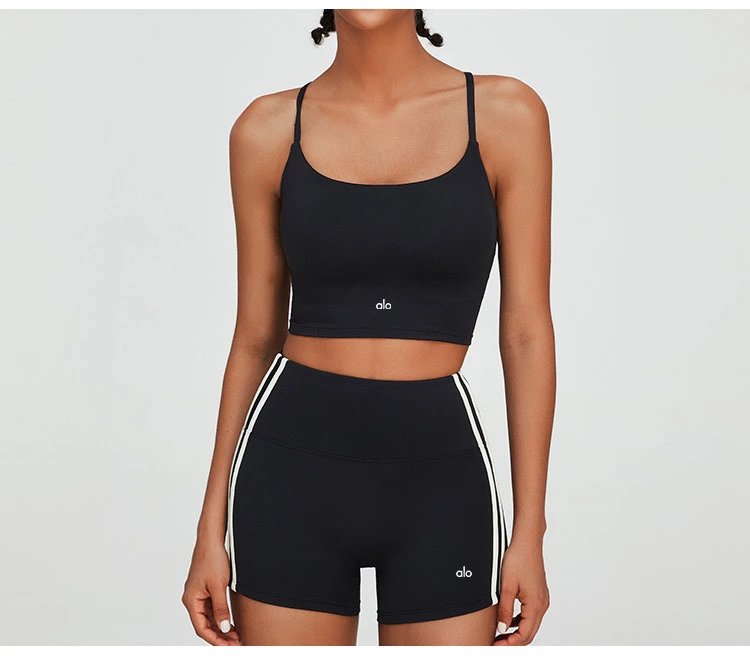 Alo High-Waisted Bike Shorts Peach with White Stripe - 41
