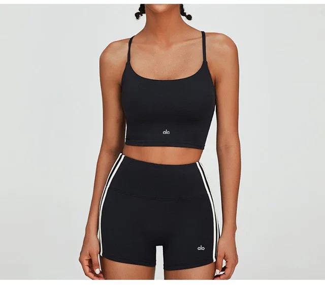 Alo Matching Sets Cropped Strappy Sports Bra and Side-Stripe Shorts Set product detail image 40