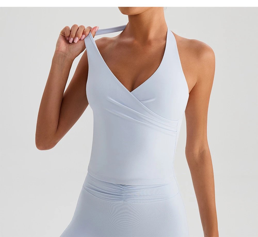 Design Wrap Halter Top Light Blue Activewear Set - 14