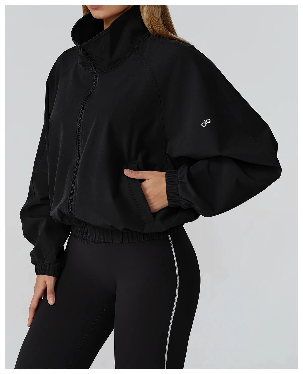 Alo Windbreaker Navy Blue Cropped Jacket Outerwear - 51