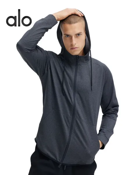 Alo Yoga Essential Zip-Up Hoodie Charcoal Gray Hoodie - 4