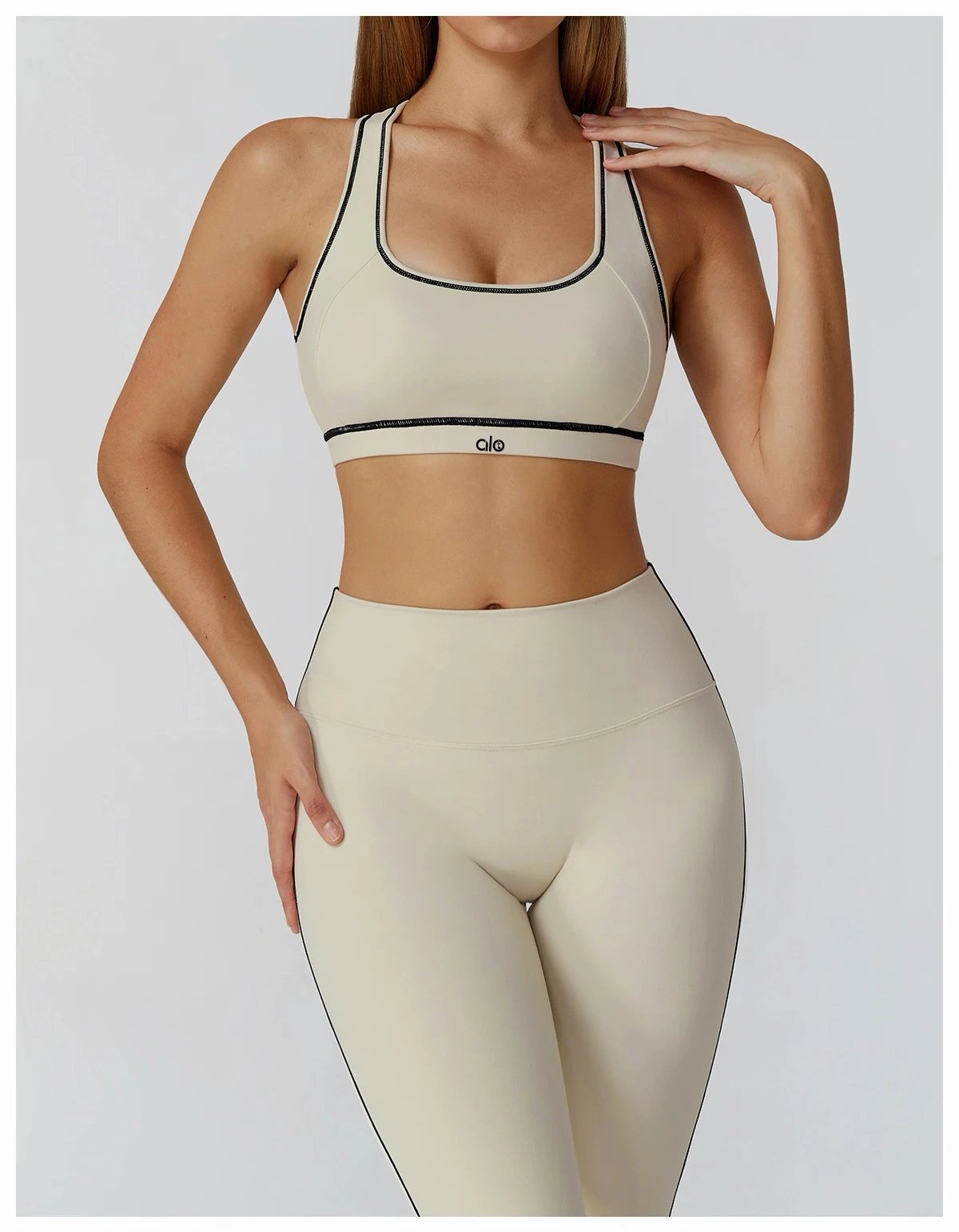 Design High-Waisted Navy Leggings with Side Stripe - 37