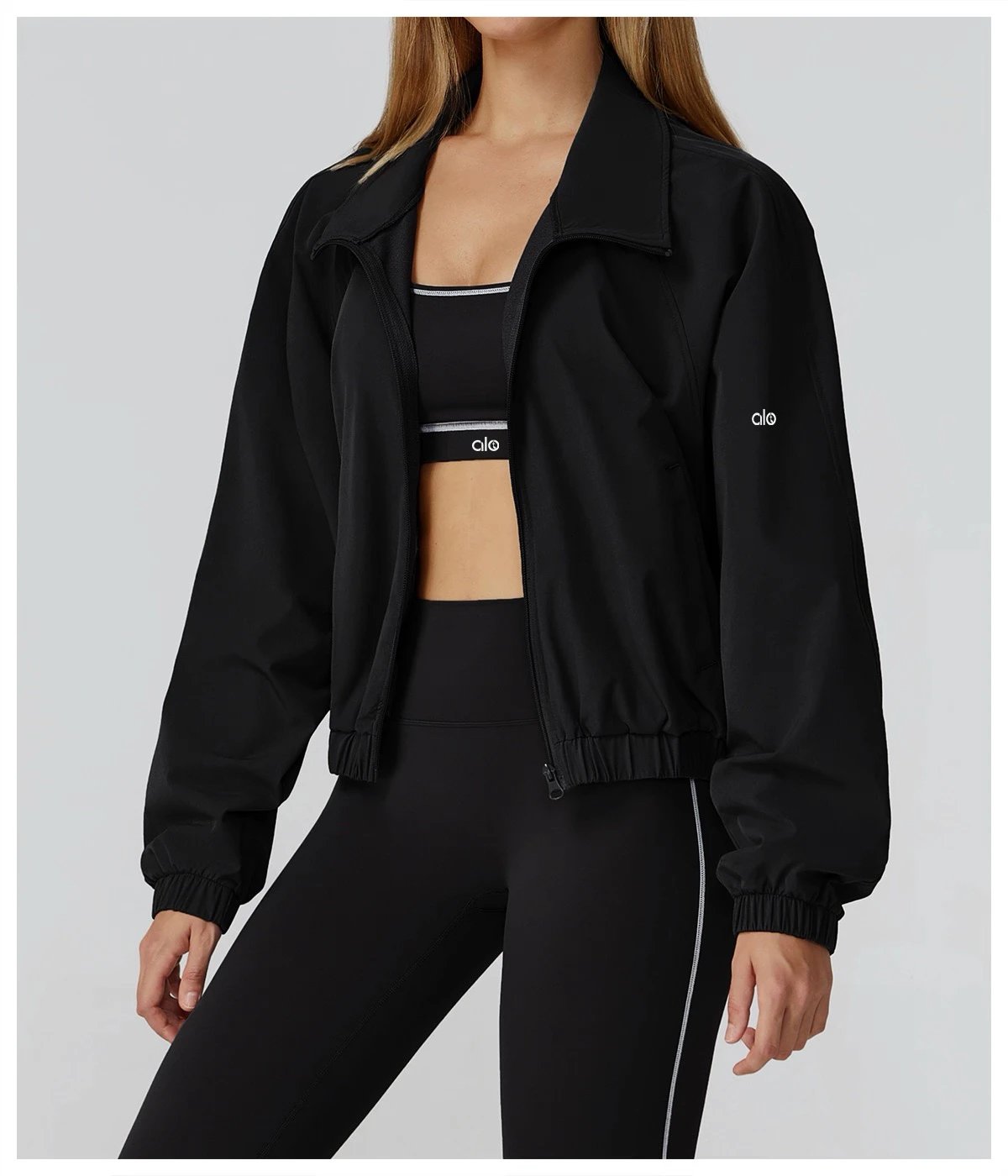Alo Windbreaker Navy Blue Cropped Jacket Outerwear - 48