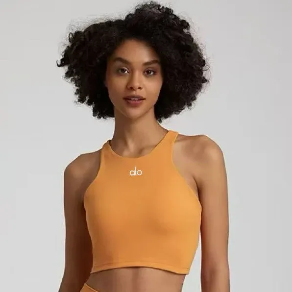 Alo Yoga Halter Crop Top Orange Activewear - 1