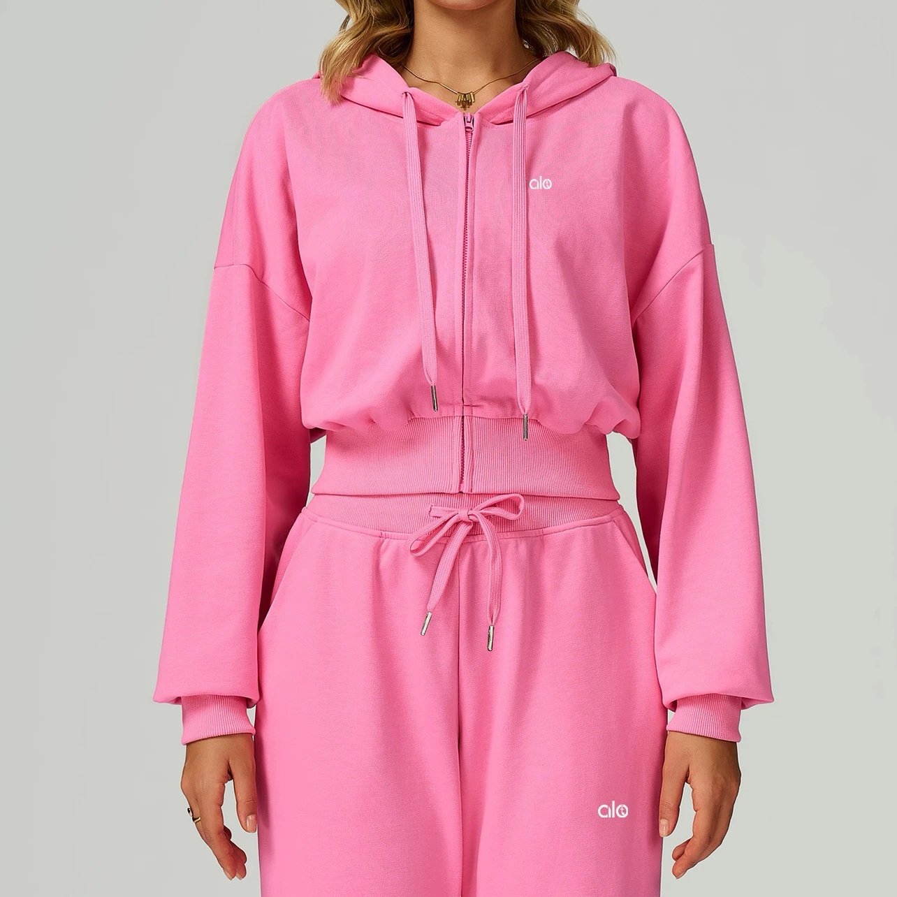 Alo Hoodies & Sweatshirts Cropped zip-up hoodie with drawstring hood image 7