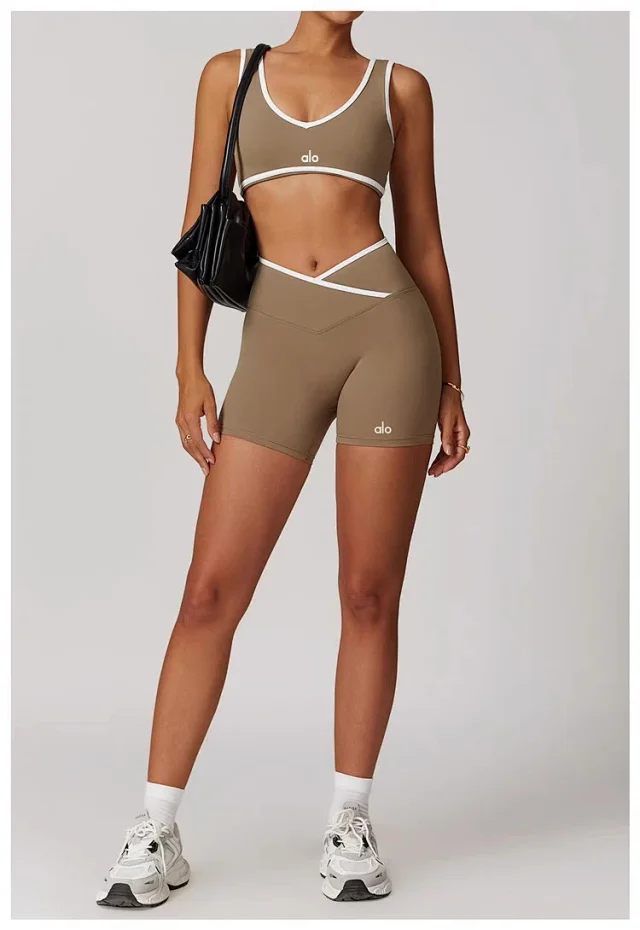 Alo Yoga Shorts High-waisted contrast crossover waistband biker product detail image 45
