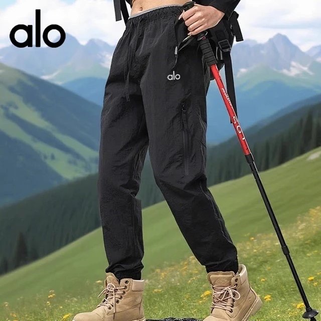 Alo Trousers Drawstring zip-pocket hiking — Black