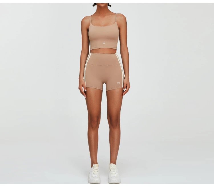 Alo High-Waisted Bike Shorts Peach with White Stripe - 36