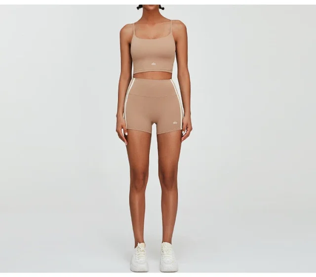 Alo Matching Sets Cropped Strappy Sports Bra and Side-Stripe Shorts Set product detail image 35