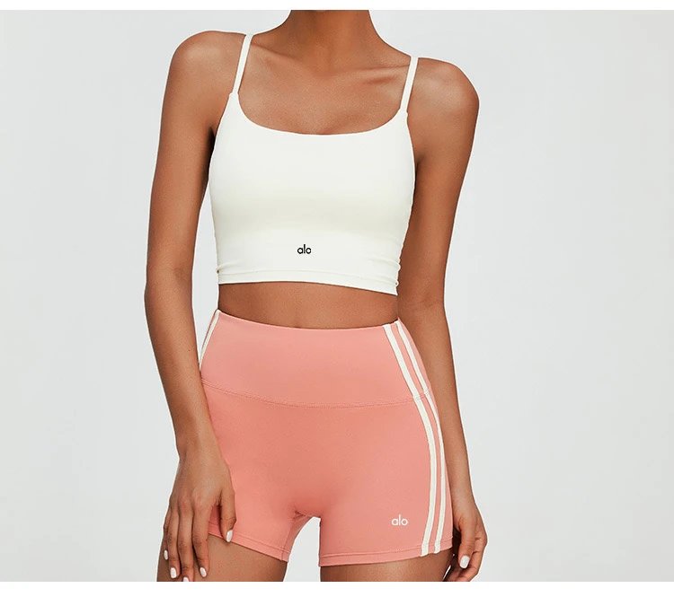 Alo High-Waisted Bike Shorts Peach with White Stripe - 31