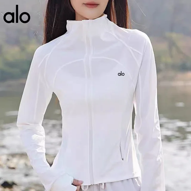 Alo Yoga Jackets Slim-fit full-zip stand-collar sports jacket with thumbhole cuffs product detail image 1