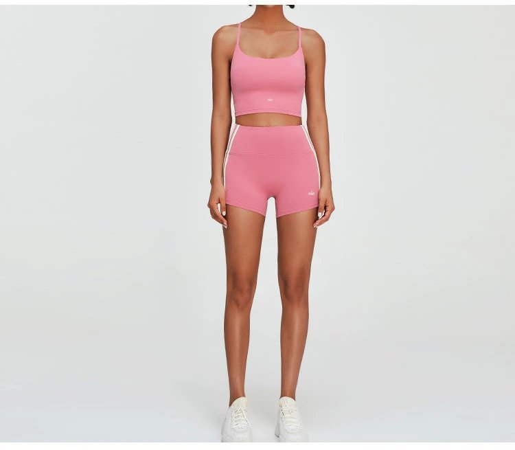 Alo High-Waisted Bike Shorts Peach with White Stripe - 39