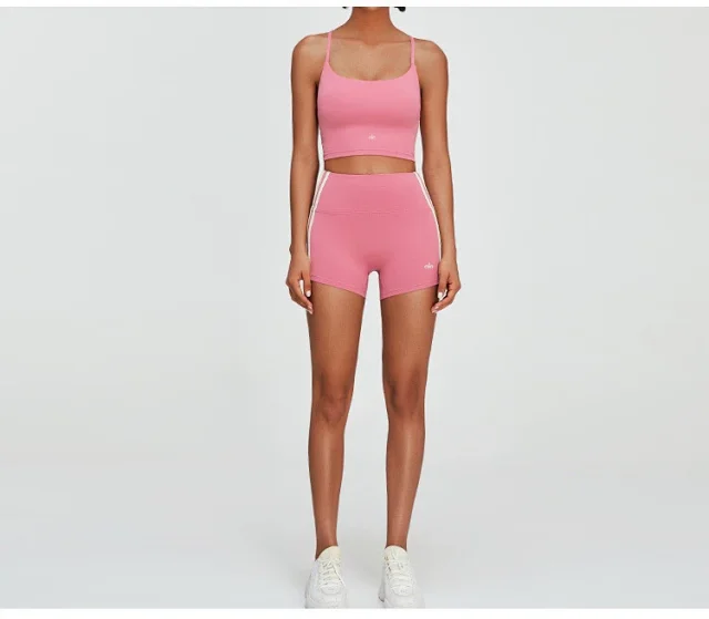 Alo Matching Sets Cropped Strappy Sports Bra and Side-Stripe Shorts Set product detail image 38