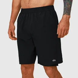 thumbnail for Alo American Athletic Shorts Men's Lined Anti-Walk Light Running Training Pants Fake Two Pieces Fitness Quick-Dry Marathon