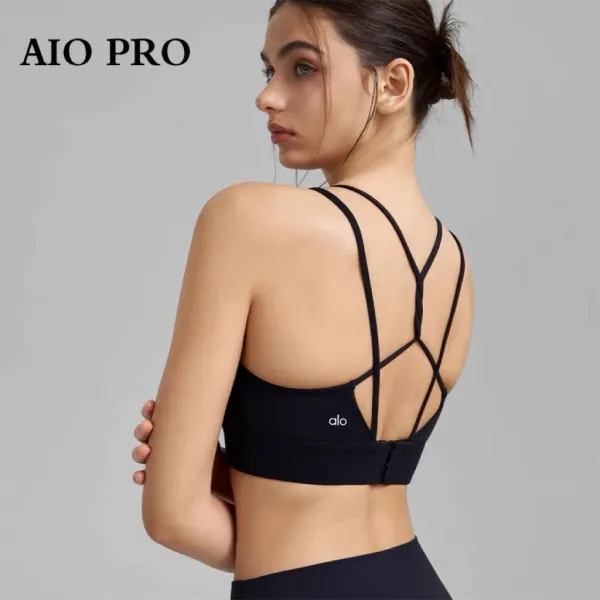 Alo Pro Strappy Back Sports Bra Black Activewear - 3