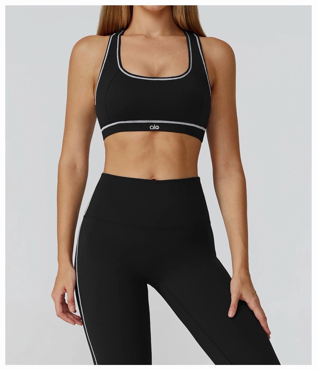 Design High-Waisted Navy Leggings with Side Stripe - 40